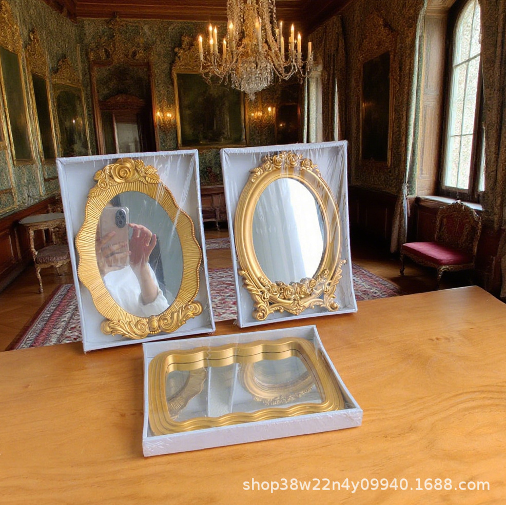 레트로 타원형 거울 사진 소품 ins 스타일 장식 거울 인터넷 연예인 장식품 촬영 클래식 조각 골드 거울