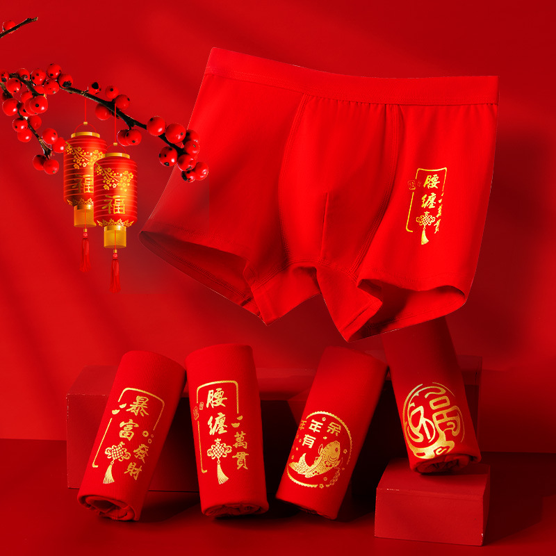 Men's Red Underpants for the Year of the Dragon, Red Dragon Theme, Large Size for Older Children and Boys, Tailor-Made Straight Leg Underpants