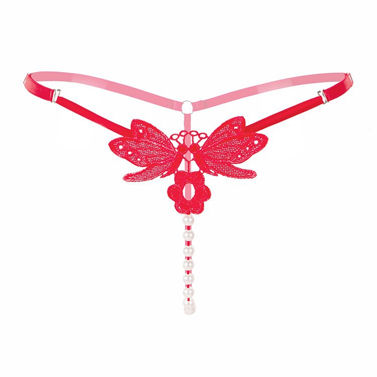 Women’s Embroidered Pearl G-String Low Waist Adjustable T-Back Underwear — detail image 7