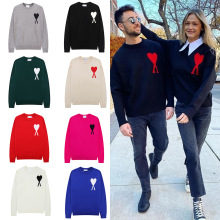 AMI CLAMS跨境代发潮牌春秋圆领套头长袖针织衫爱心毛衣男女同款