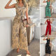 Diyun Cross-Border European and American 2025 Spring and Summer Casual Resort Style Rayon Printed High-Waist Flap Pocket Pants One-Piece Long Pants for Women