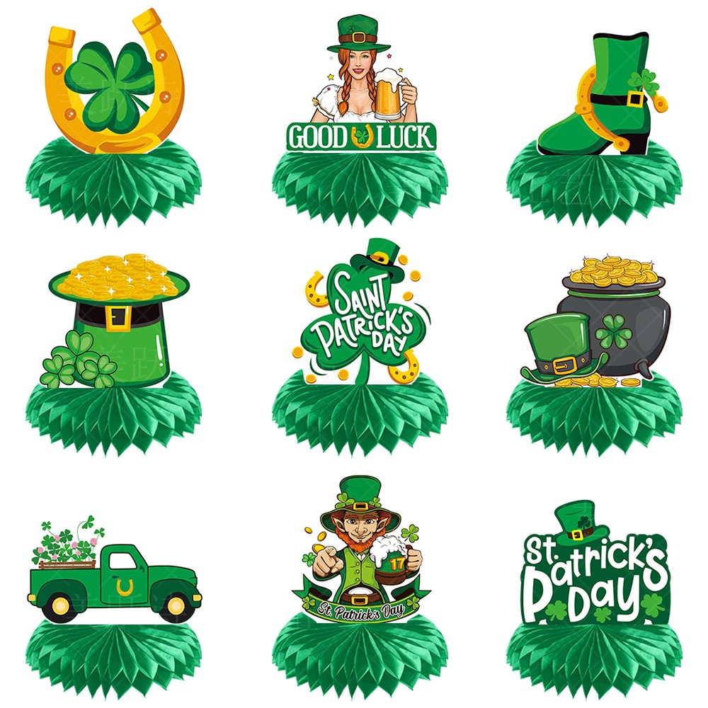 Nuevo día de San Patricio decoración de escritorio fiesta irlandesa trébol oro moneda panal Decoración