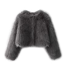 跨境货源批发冬季新品欧美跨境女装人造皮草效果短款夹克外套