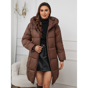 2025 New Autumn and Winter Mid-Length Thickeneded Upgraded Large Size Fashionable Casual Hooded Pure Color Cotton Jacket for Women