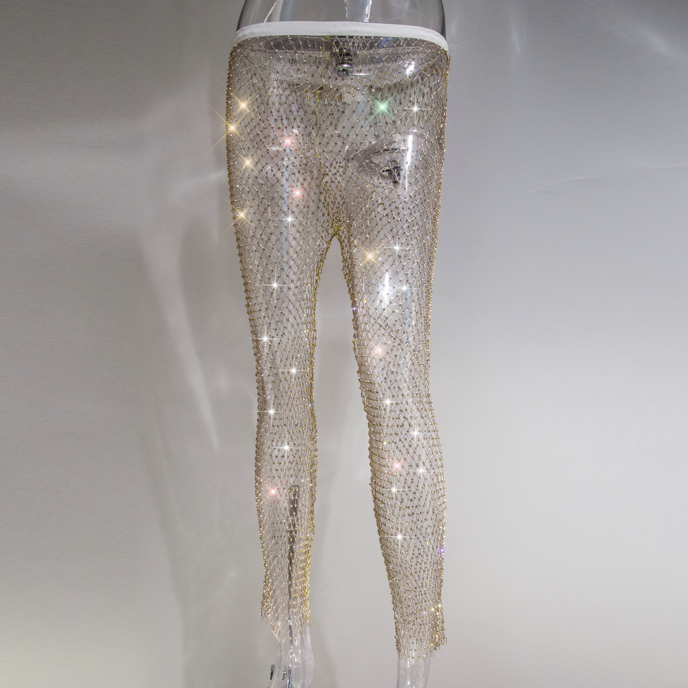 Leggings de rejilla con diamantes de imitación, adelgazantes, para mujer, éxito de ventas en Amazon, color fluorescente 1052
