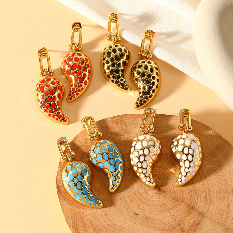 13g Weight 1 Pair IG Style Water Droplets Enamel Plating Titanium Steel Drop Earrings