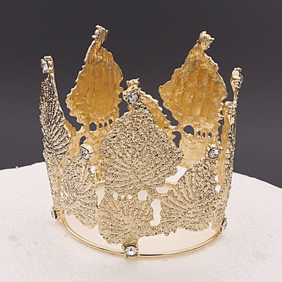 生日蛋糕装饰枫叶皇冠金色儿童发饰烘焙摆件圆头饰