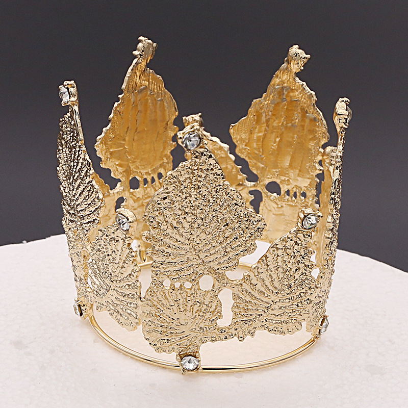 生日蛋糕装饰枫叶皇冠金色儿童发饰烘焙摆件圆头饰