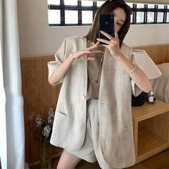 太ったMM特大サイズ300斤の高級感の薄いスーツのコート女性の夏のゆるい半袖カジュアルスーツ