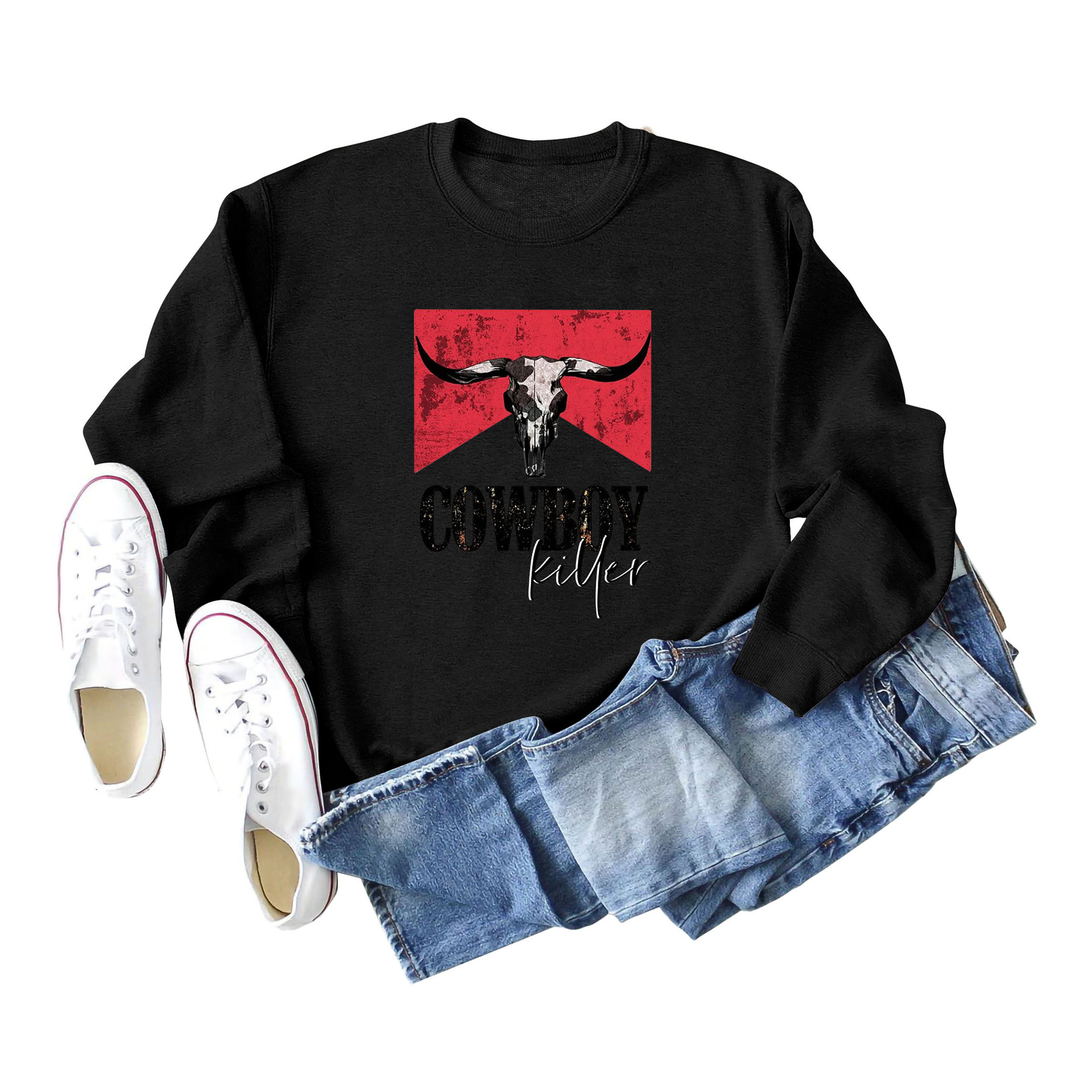 Wish Amazon Independent Station Comercio exterior transfronterizo Cowboy Killer patrón divertido suéter casual de otoño e invierno