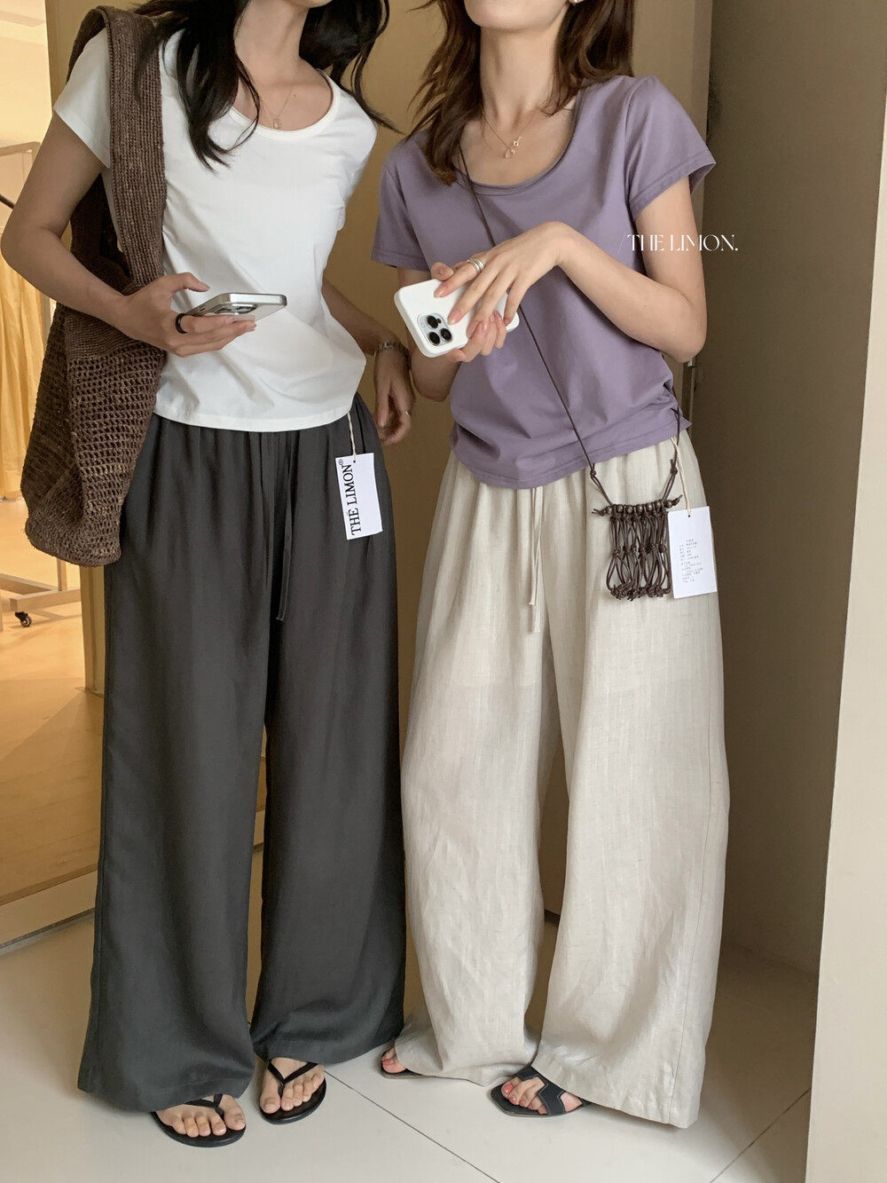 Quần culottes nữ ống rộng cạp cao vải linen phối lyocell mỏng nhẹ mùa hè — màu sắc, màu hồng, màu trắng, màu xám chi tiết 28