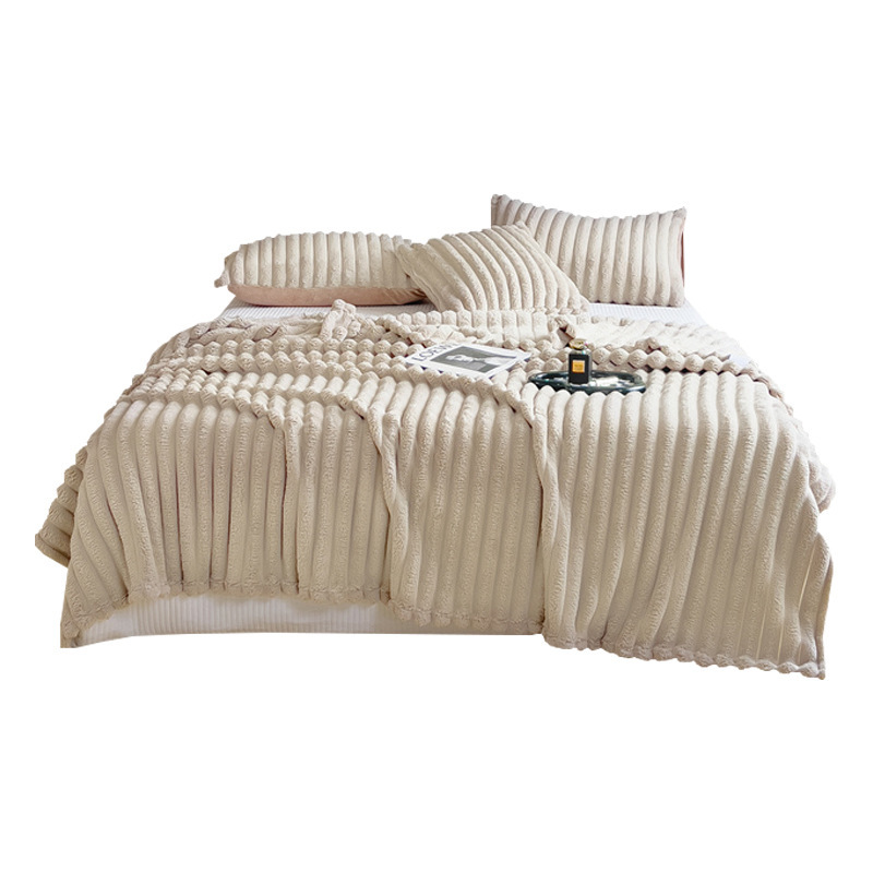 Sábanas de peluche de conejo de alta sensación de invierno con leche de peluche, sábanas de peluche de coral gruesas, cubierta de almohada de tres piezas