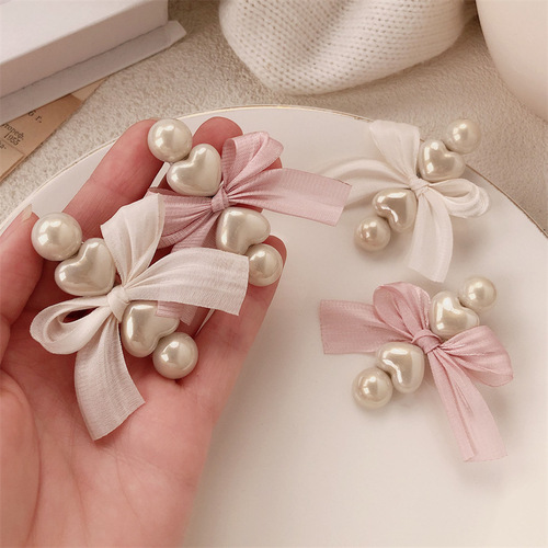 Sweet Highlight Pearl Bow Hairpin Love Duck Bite Clip Women's High-end Side Band Clip Hair Card