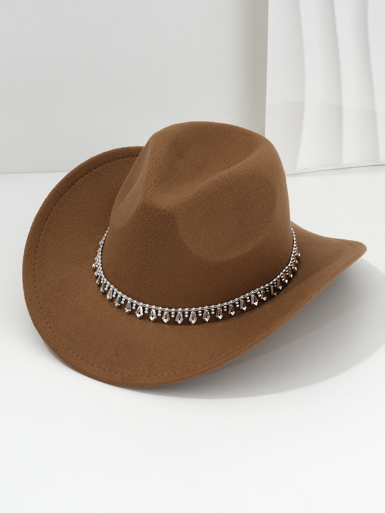 Cappello da cowboy western con strass in feltro morbido jazz_voghion.com