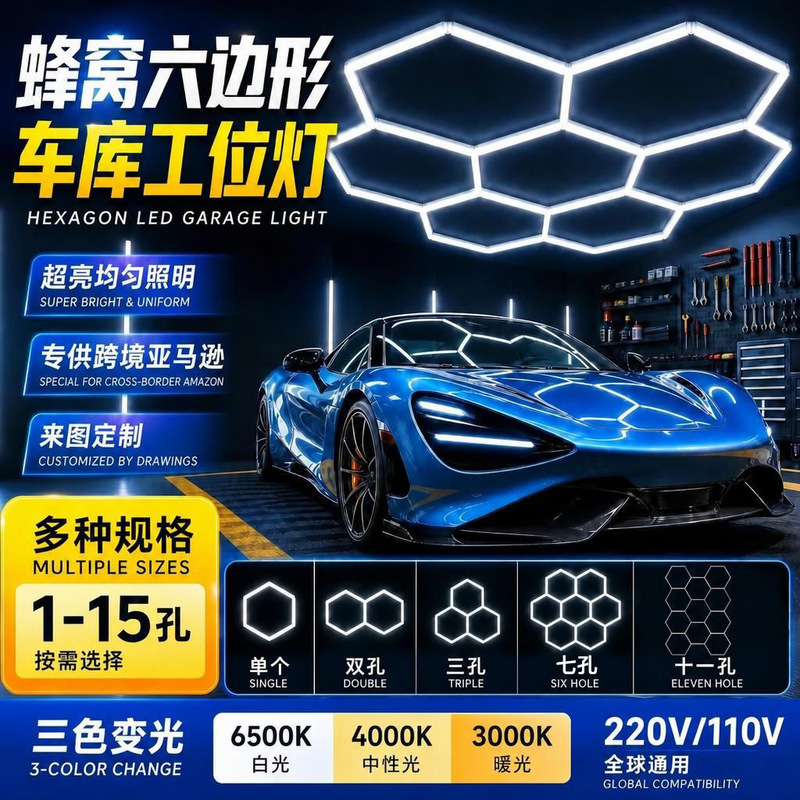 Auto detailing work station light LED super bright DIY hexagonal garage light RGB honeycomb light car wash shop high bay ceiling light Auto detailing work station light LED super bright DIY hexagonal garage light RGB honeycomb light car wash shop high bay ceiling light