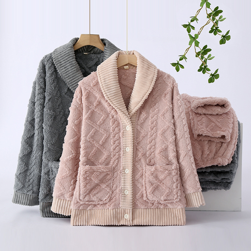 2022冬季新品情侣睡衣套装 加厚棉质长袖家居服宽松情侣睡衣|ru