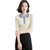 Korean women’s top fashion polo collar contrast thin sweater