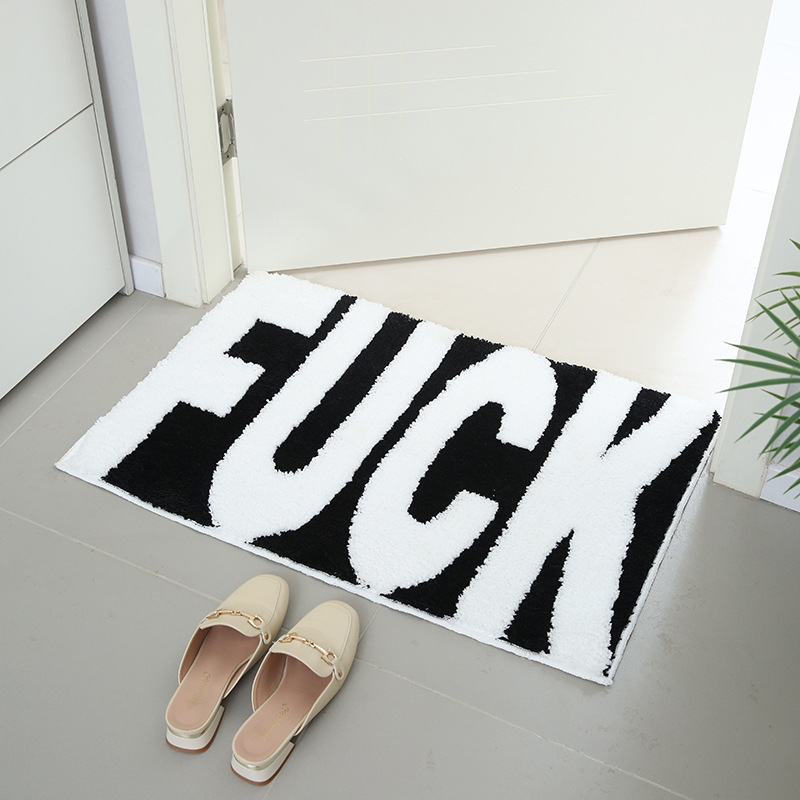 Transfronteriza engrosada flocado alfombra de piso absorbente baño letras suaves blanco y negro alfombra de baño simple alfombra de piso del hogar