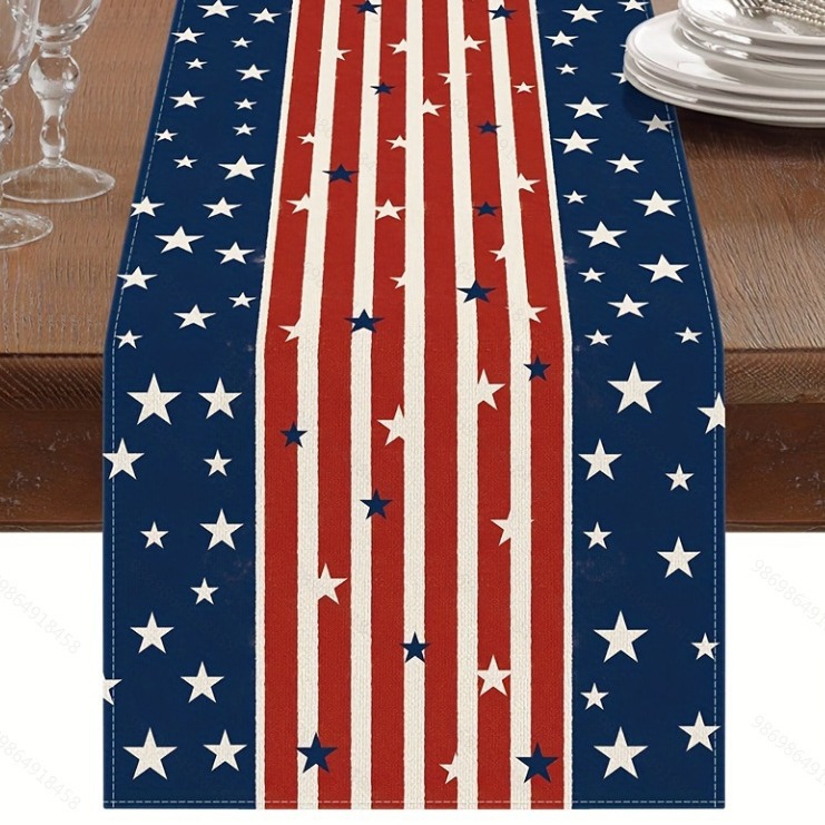 Transfronterizo 2024 Amazon nuevo día independiente pentáculo lino tabla bandera tabla de comedor tabla de té tabla de bandera