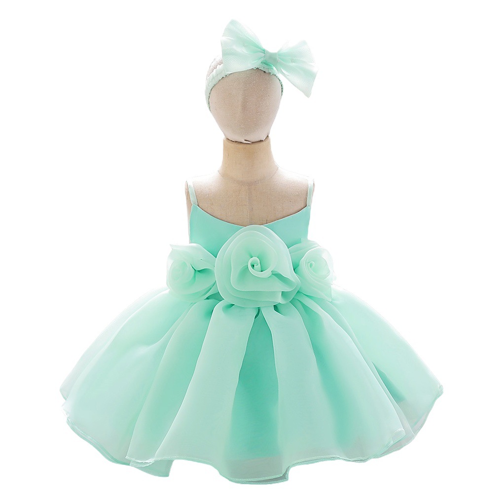 Vestido de un año de edad Vestido de princesa vestido de tirantes flor anfitrión bebé niña cumpleaños banquete vestido de los niños vestido de novia de niña de las flores