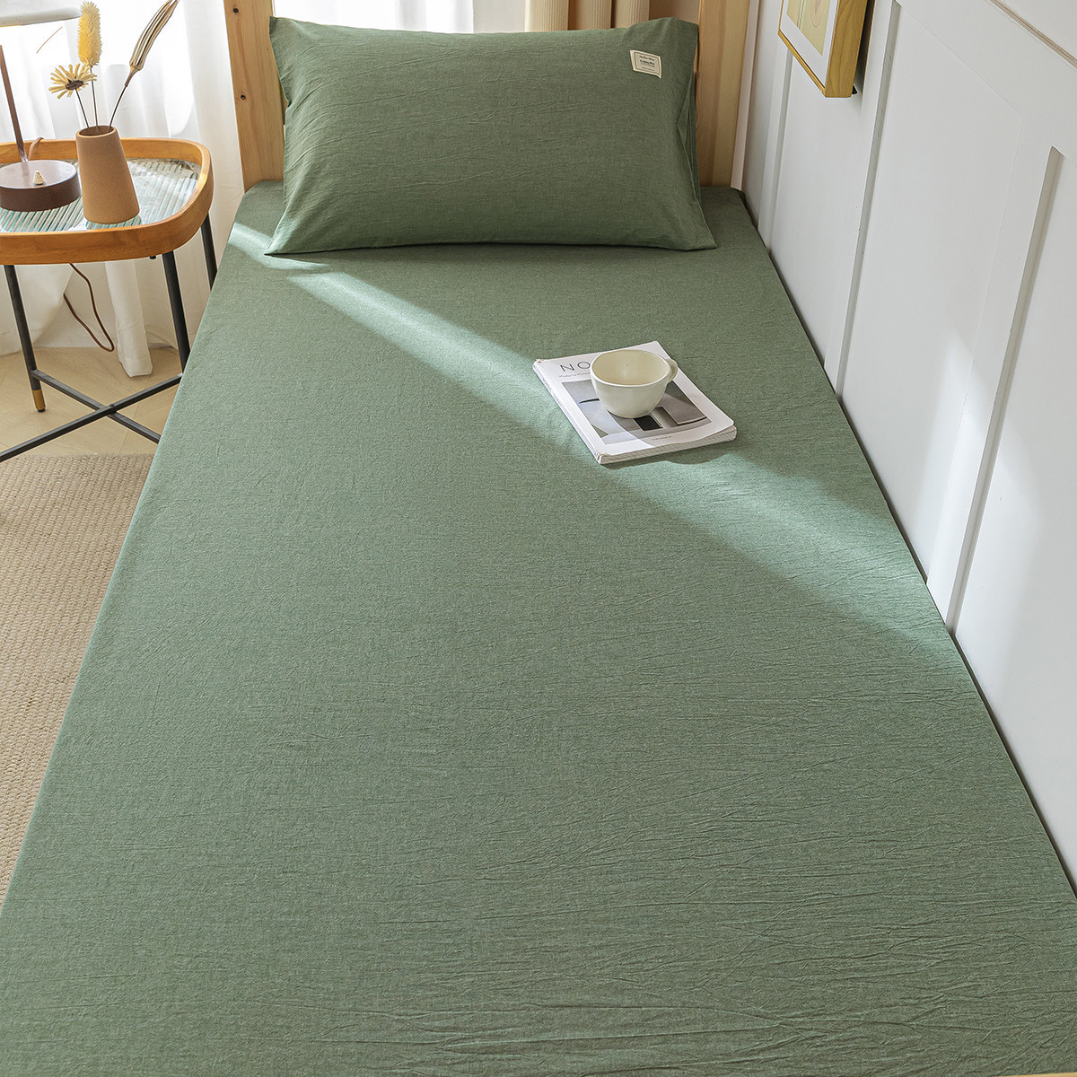 Sábana de algodón lavado de algodón puro para dormitorio de estudiantes, pieza individual 100 algodón, sábana de cama individual, funda de almohada, juego de tres piezas