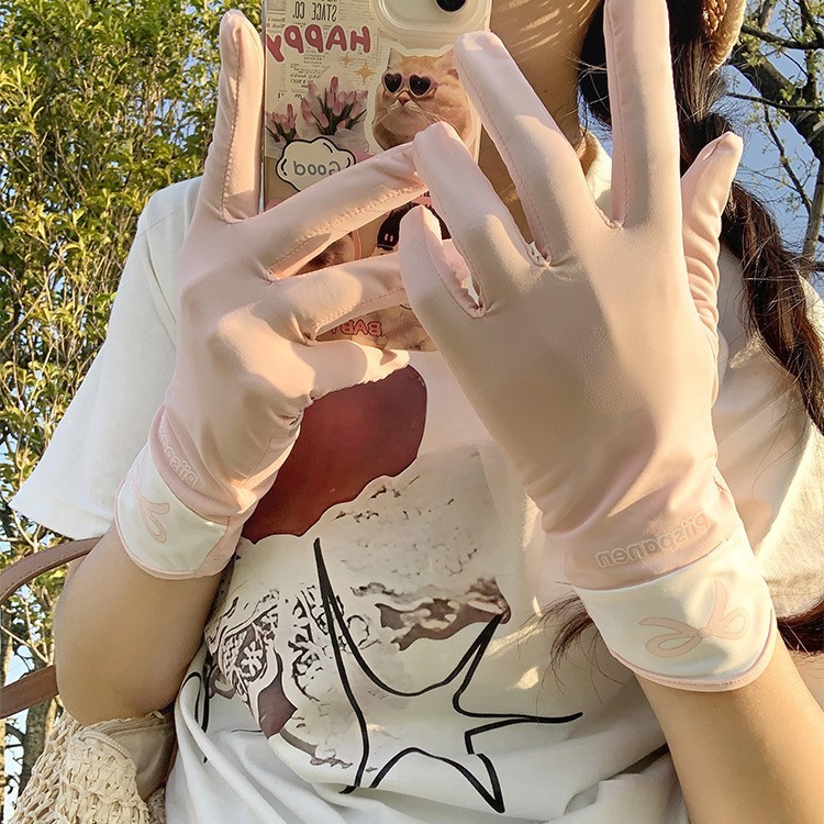 アイスシルクリボン日焼け止め手袋、女性用、夏用、薄い、電動自転車に乗って運転するときに使用できます、タッチスクリーン、通気性と拡張性があります。|undefined