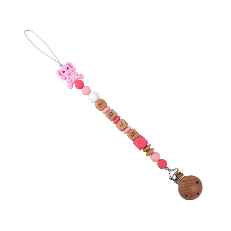 Bebé de dibujos animados elefante de silicona teether stick teether nuevo nombre del bebé pezón cadena anti-caída