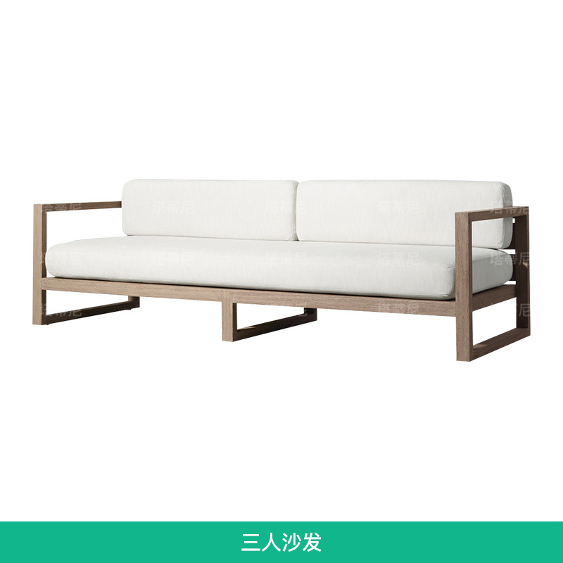 Sofá de patio para exteriores, conjunto de muebles de jardín impermeables y resistentes al sol, muebles de terraza para villa de madera de teca anticorrosión. image 8