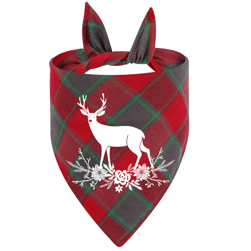 Fabricante en stock transfronterizo exclusivo algodón plaid mascota toalla triángulo perro saliva toalla Navidad mascota saliva toalla