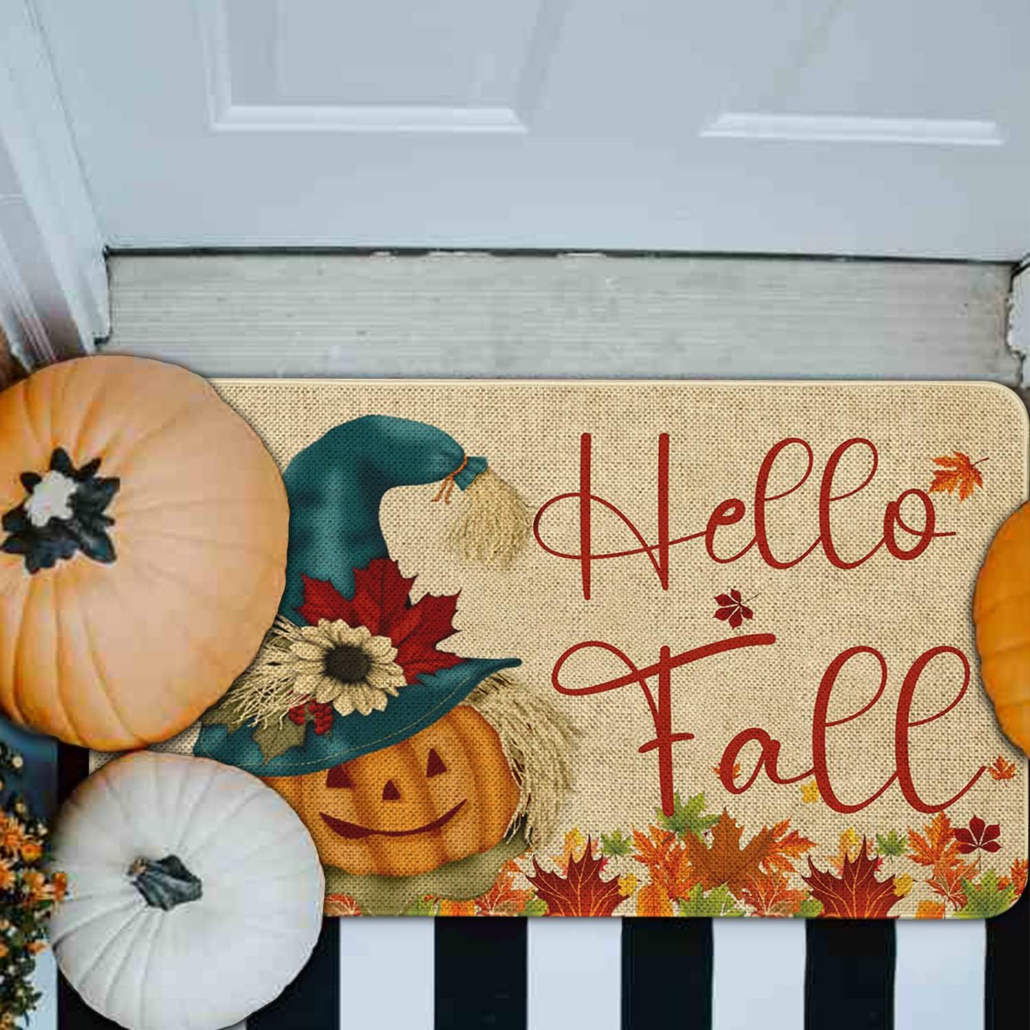 Halloween otoño calabaza alfombra de suelo en la puerta alfombra de lino alfombra de decoración textil al por mayor alfombra de pies