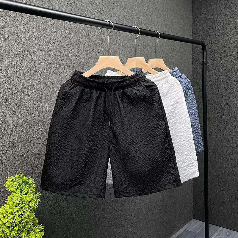 Men's Casual Jacquard Shorts Summer Loose Fit Straight Leg Beach Shorts With Pockets Lightweight & Breathable_viptrois.com