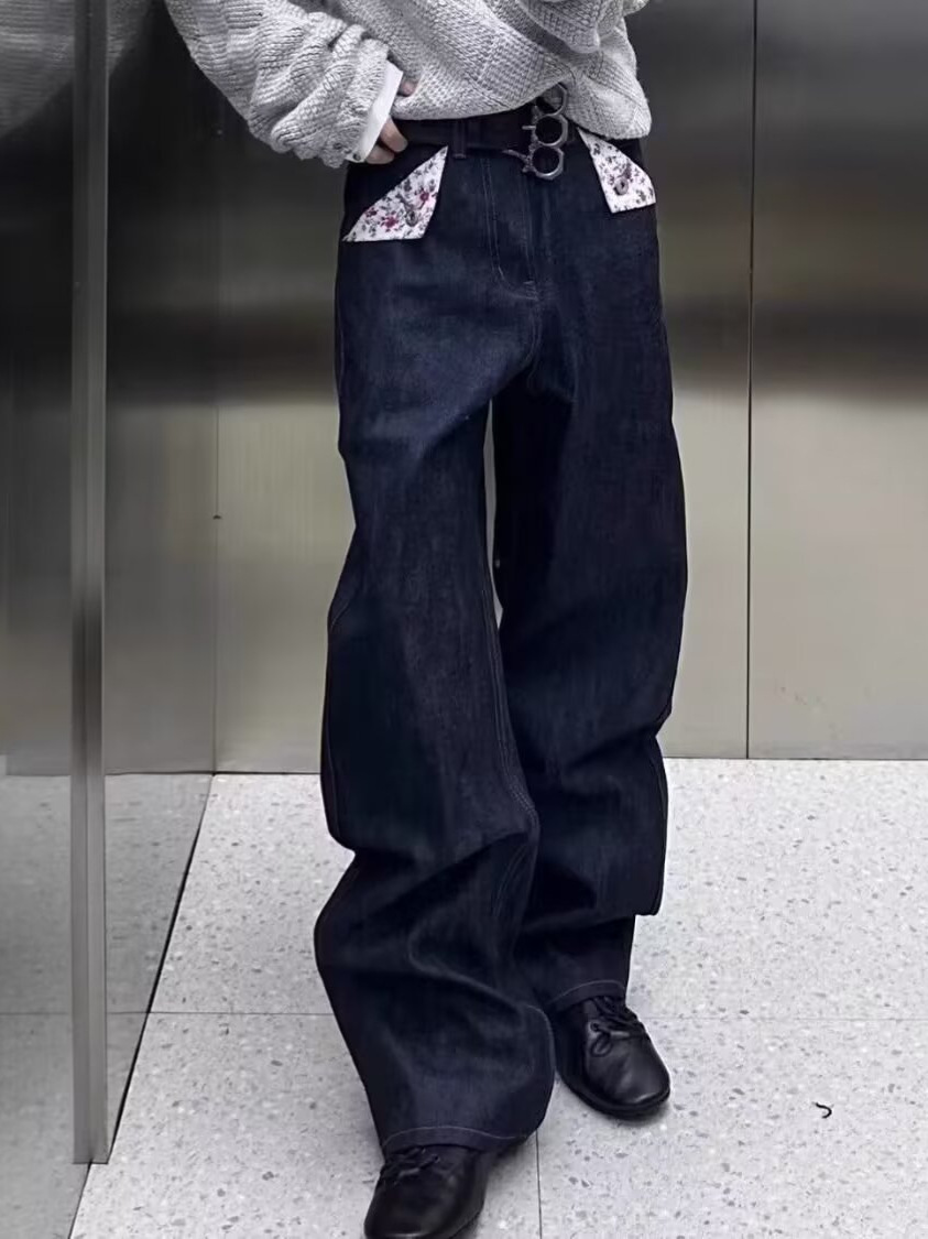 Herren Jeans Mit Blumenmuster Im Retro Style Weite Denim Hose_voghion.com