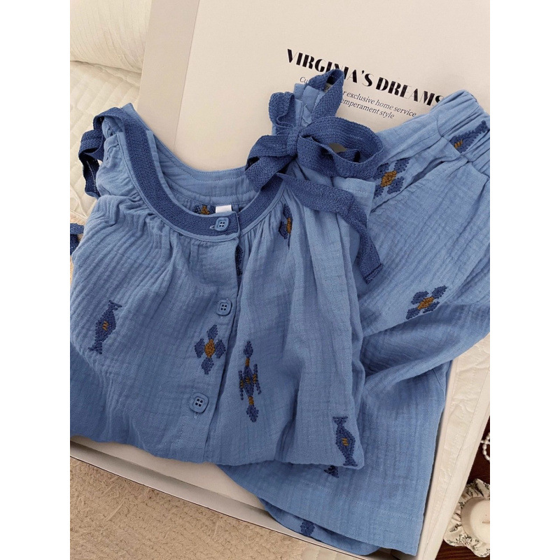 New Chinese Style Retro High-End Cotton Gauze Suspender Nightgown Women's Summer Pajamas Cotton Home Dress Large Size Outer Wear