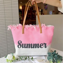 2025新型越境大容量百合ファッションファスナー付きフリンジビーチバッグ女性用シングルショルダー
