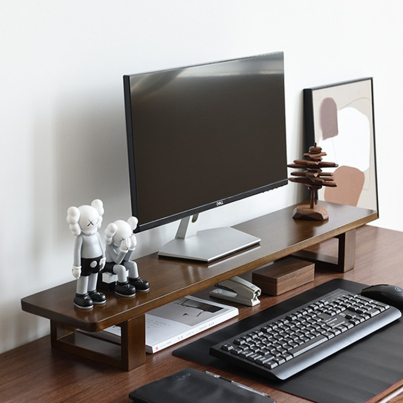 Solid Wood Computer Monitor Elevated Office Desktop Partition Bracket Desktop Computer Stand Storage Rack