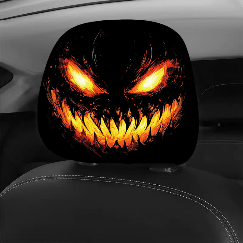 Cross-Border Foreign Trade Double-Sided Printing Car Headrest Cover Halloween Pumpkin Skull Spoof Universal Car Decorative Pillow Cover