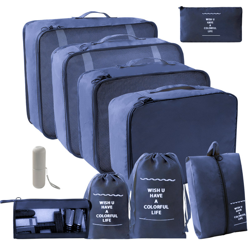 네이비 화장품 가방 10 종 세트 [7 종 세트 + 소묶음 포켓 + 트라이앵글 백 + 워시 컵]