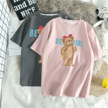 东大门磨毛短袖t恤女2025早秋加厚网红小熊印花半袖上衣打底衫潮