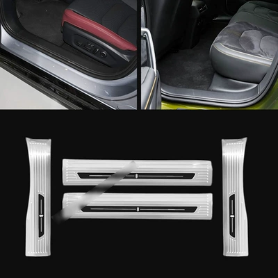 Suitable for 26 Models of Shangjie Z7 Stainless Steel Threshold Strips, Modified Welcome Pedals, Trunk Guard, Tailgate Protective Stickers (Dekorativ pedal başlıqları) - door-inside-4-pieces-of-inner-sill-strips-stainless-steel-silver-titanium-brushed-applicable-to-2026-shangjie-z7