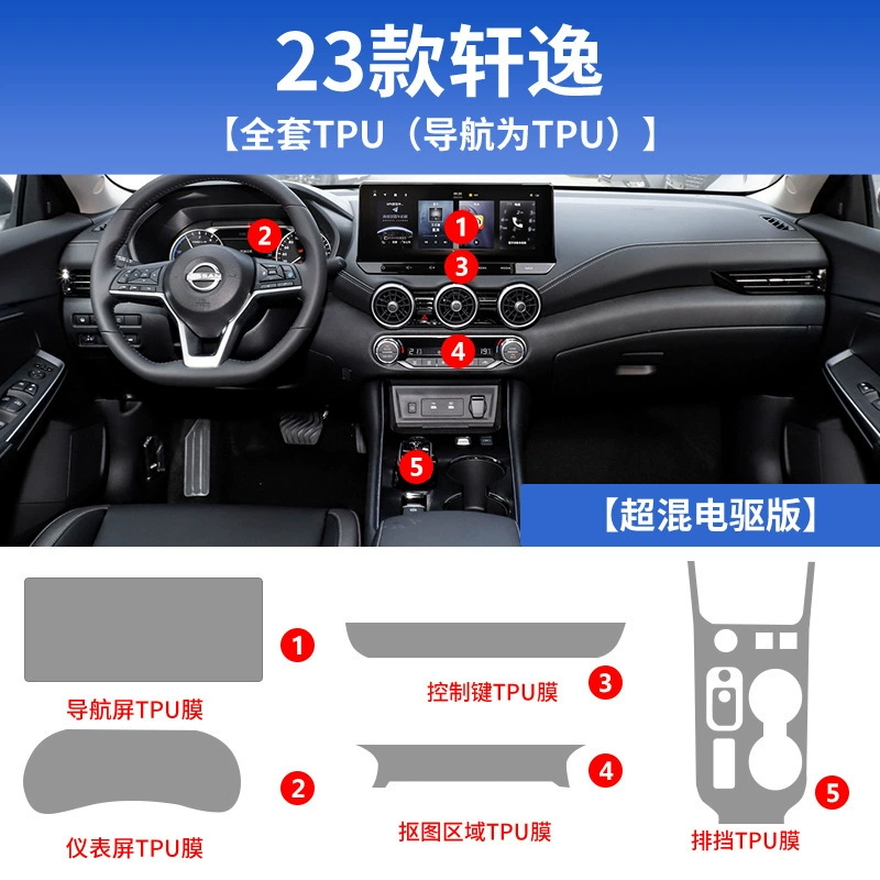 Подходит для интерьера 14-го поколения Nissan Sylphy, 23 модели пленки экрана центрального управления, версия с электроприводом, модифицированные детали, автомобильные запчасти