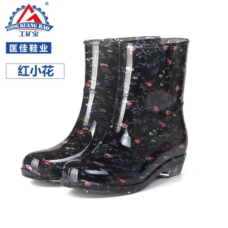 Kuangjia Shoes Industry Minbao 555 Женская средняя труба хрустальные цветочные носки дождевая обувь сельскохозяйственная строительная площадка резиновая обувь резиновая обувь обувь дождевая обувь оптовая продажа