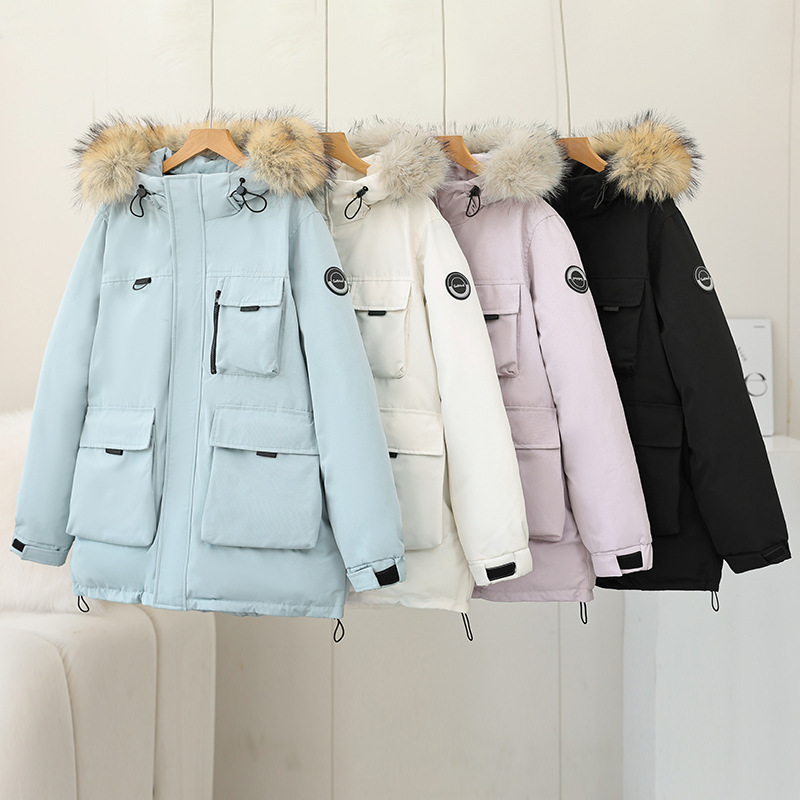 Herramientas de packer plumón chaqueta de algodón mujer 2025 invierno nuevo estilo largo medio de cuello de pelo grande con capuchón grueso abrigo de marea suelto image 4