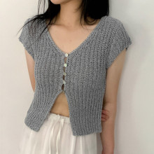 现货韩国东大门2025夏季新款开叉镂空短袖针织衫女短款外搭开衫