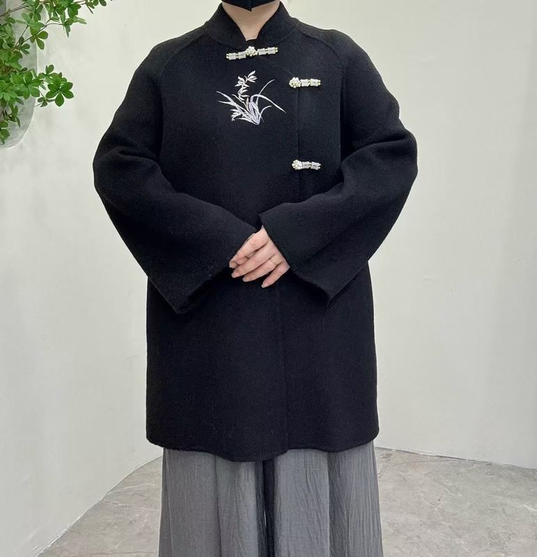 韶华若锦 2025重工刺绣新中式国风气质高级小众双面手缝羊毛大衣|undefined