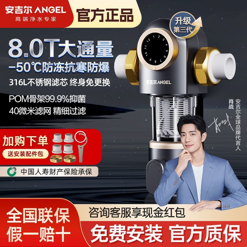 安吉尔前置过滤器家用反冲洗全铜自来水全屋加长4米排污管新版本