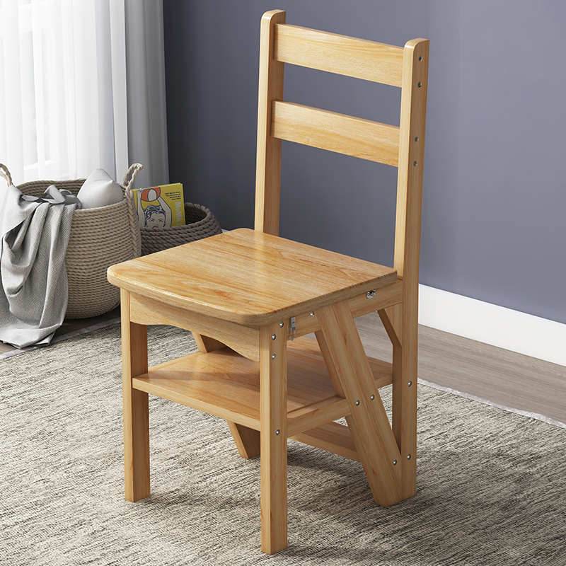 IYR7 Household Multifunctional Ladder Stool Collapse Stair Chair Indoor Dual-Purpose Step Stool Converts to Ladder Solid Wood Stool
