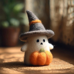 跨境爆款AHalloween witch holding a pumpkin万圣节毛毡女巫南瓜