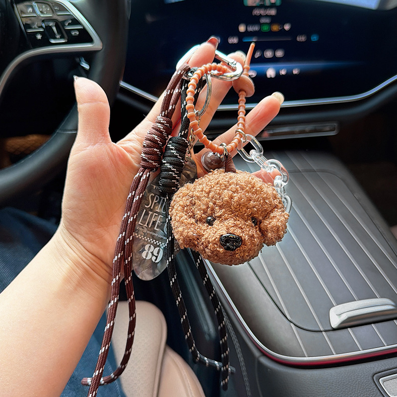 Cute Teddy perro trenzado llavero colgante creativo perro rizado bolsos de moda colgante joyas al por mayor transfronterizas
