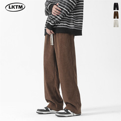 Lktmメンズ # レトロコーデュロイカジュアルパンツ男性insファッションブランド青少年ゆるいひもゆるいワイドパンツ