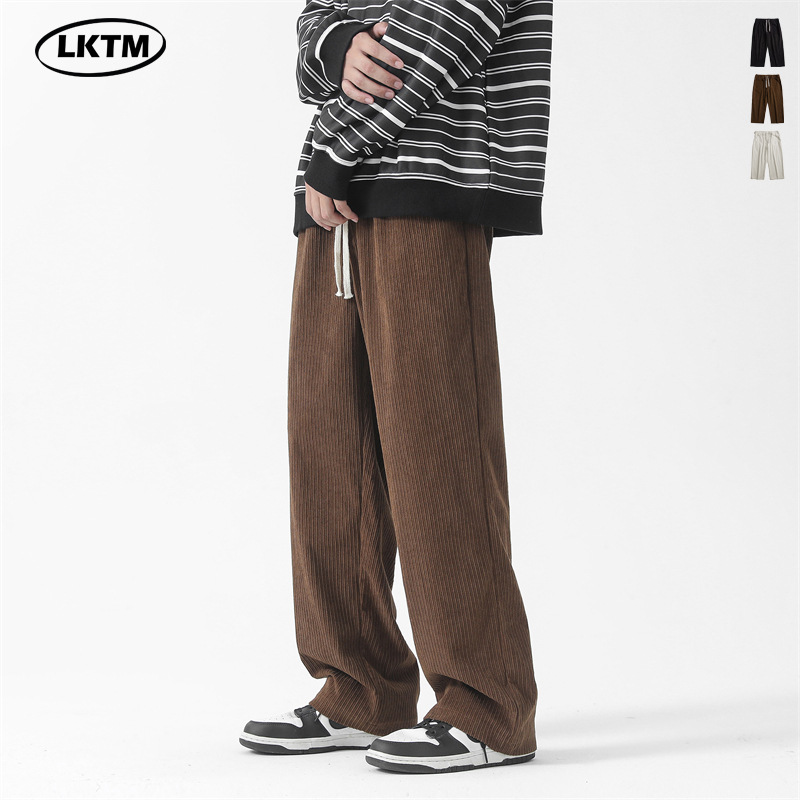 LKTM hombres # vintage Corduroy Pantalones casual hombres ins marca de moda juventud suelta cordón flojo pierna ancha Pantalones